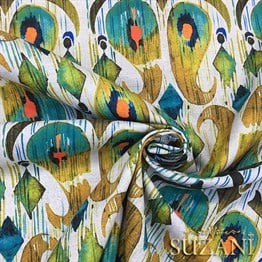 Sarı Yeşil İkat Desenli Kumaş