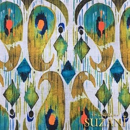 Sarı Yeşil İkat Desenli Kumaş