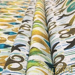 Sarı Yeşil İkat Desenli Kumaş