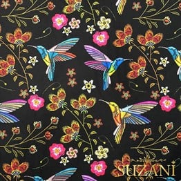 Sinek Kuşu Desenli Nakış Efektli Kumaş