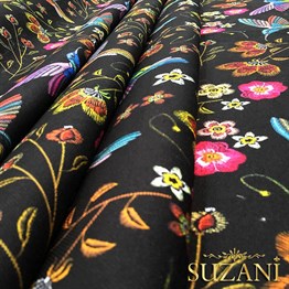 Sinek Kuşu Desenli Nakış Efektli Kumaş