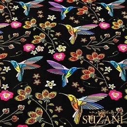 Sinek Kuşu Desenli Nakış Efektli Kumaş