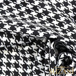 Siyah Beyaz Küçük Kazayağı Desenli Kumaş