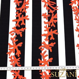 Siyah Beyaz Mercan Dalı Desenli Kumaş