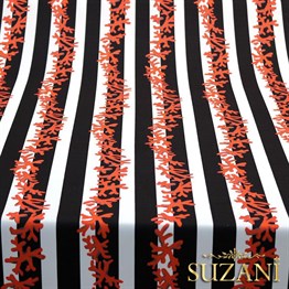 Siyah Beyaz Mercan Dalı Desenli Kumaş