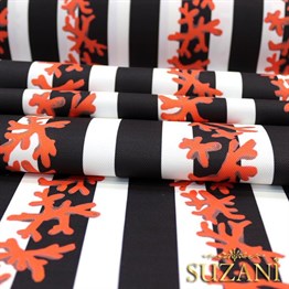 Siyah Beyaz Mercan Dalı Desenli Kumaş