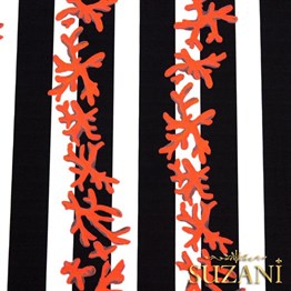 Siyah Beyaz Mercan Dalı Desenli Kumaş