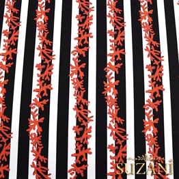 Siyah Beyaz Mercan Dalı Desenli Kumaş