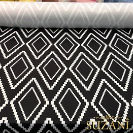 Siyah Beyaz Mozaik Baklava Desenli Kumaş