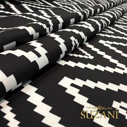 Siyah Beyaz Mozaik Baklava Desenli Kumaş