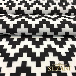 Siyah Beyaz Piksel Zigzag Kumaş