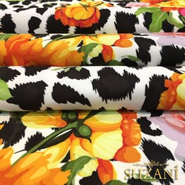Siyah Beyaz Zemin Leopar Çiçekli Kumaş