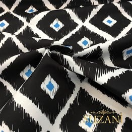 Siyah Mavi Baklava İkat Kumaş
