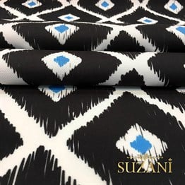 Siyah Mavi Baklava İkat Kumaş