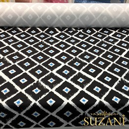 Siyah Mavi Baklava İkat Kumaş