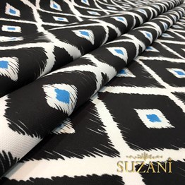 Siyah Mavi Baklava İkat Kumaş