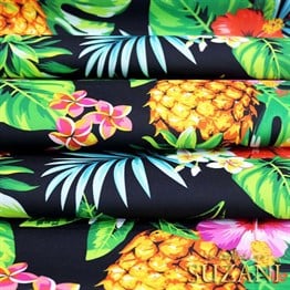 Siyah Üzeri Ananas Desenli Kumaş