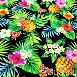 Siyah Üzeri Ananas Desenli Kumaş