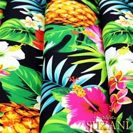 Siyah Üzeri Ananas Desenli Kumaş