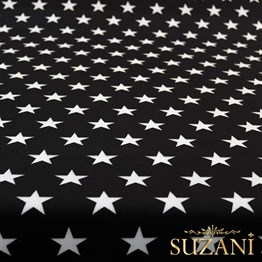 Siyah Üzeri Beyaz Düz Yıldızlı Kumaş 