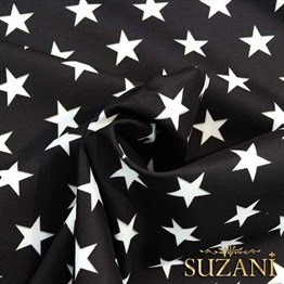 Siyah Üzeri Beyaz Düz Yıldızlı Kumaş 
