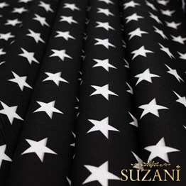 Siyah Üzeri Beyaz Düz Yıldızlı Kumaş 