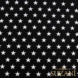 Siyah Üzeri Beyaz Düz Yıldızlı Kumaş 