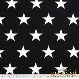 Siyah Üzeri Beyaz Düz Yıldızlı Kumaş 