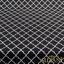 Siyah Üzeri Beyaz Moroccan Desenli Kumaş