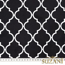 Siyah Üzeri Beyaz Moroccan Desenli Kumaş