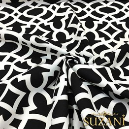 Siyah Üzeri Beyaz Ottoman Desenli Kumaş