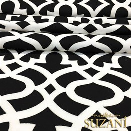 Siyah Üzeri Beyaz Ottoman Desenli Kumaş