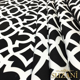 Siyah Üzeri Beyaz Ottoman Desenli Kumaş