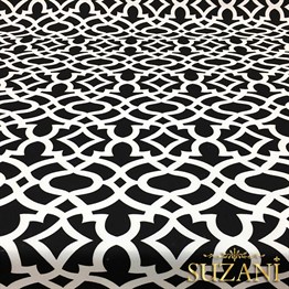 Siyah Üzeri Beyaz Ottoman Desenli Kumaş