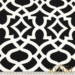 Siyah Üzeri Beyaz Ottoman Desenli Kumaş