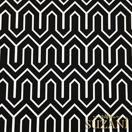 Siyah Zemin Geometrik Dağ Desenli Kumaş