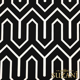 Siyah Zemin Geometrik Dağ Desenli Kumaş