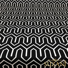 Siyah Zemin Geometrik Dağ Desenli Kumaş