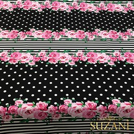 Siyah Zemin Güllü Kumaş