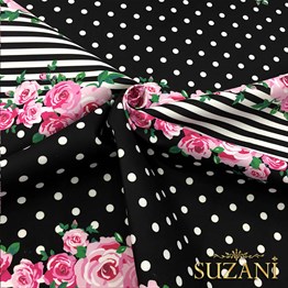 Siyah Zemin Güllü Kumaş