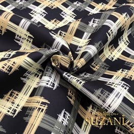 Siyah Zemin Sarı Gri Kareli Kumaş