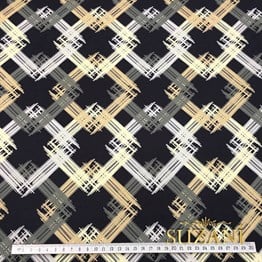 Siyah Zemin Sarı Gri Kareli Kumaş