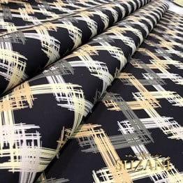 Siyah Zemin Sarı Gri Kareli Kumaş