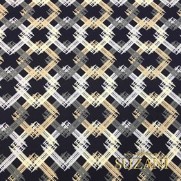 Siyah Zemin Sarı Gri Kareli Kumaş