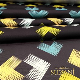 Siyah Zemin Yeşil Sarı İkat Kumaş