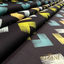 Siyah Zemin Yeşil Sarı İkat Kumaş