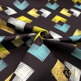 Siyah Zemin Yeşil Sarı İkat Kumaş