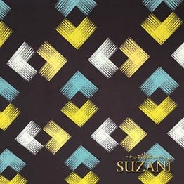 Siyah Zemin Yeşil Sarı İkat Kumaş