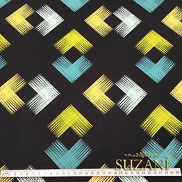 Siyah Zemin Yeşil Sarı İkat Kumaş