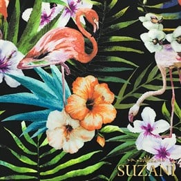 Suluboya Efektli Flamingolu Çiçekli Kumaş